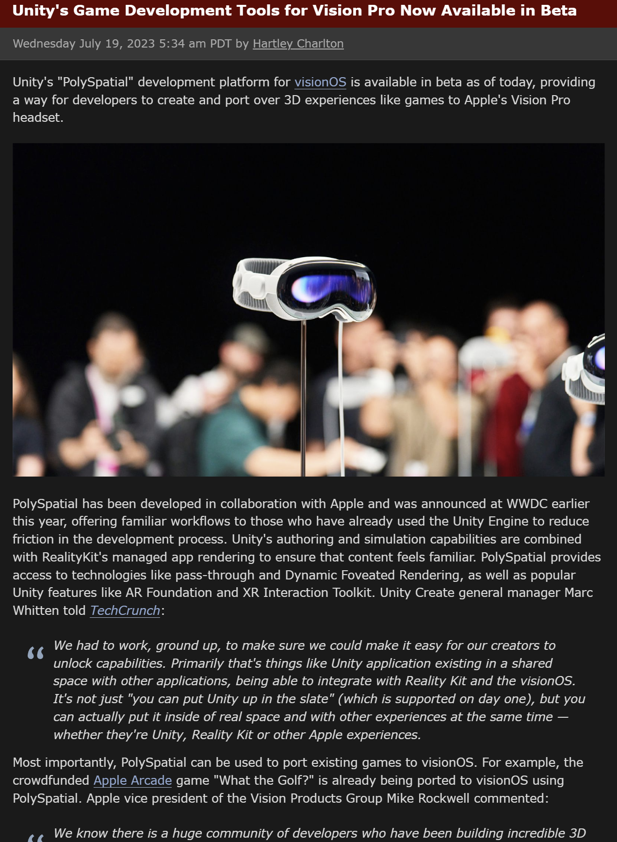 Unity宣布Apple Vision Pro遊戲開發工具 PolySpatial 現已推出Beta版 | LIHKG 討論區