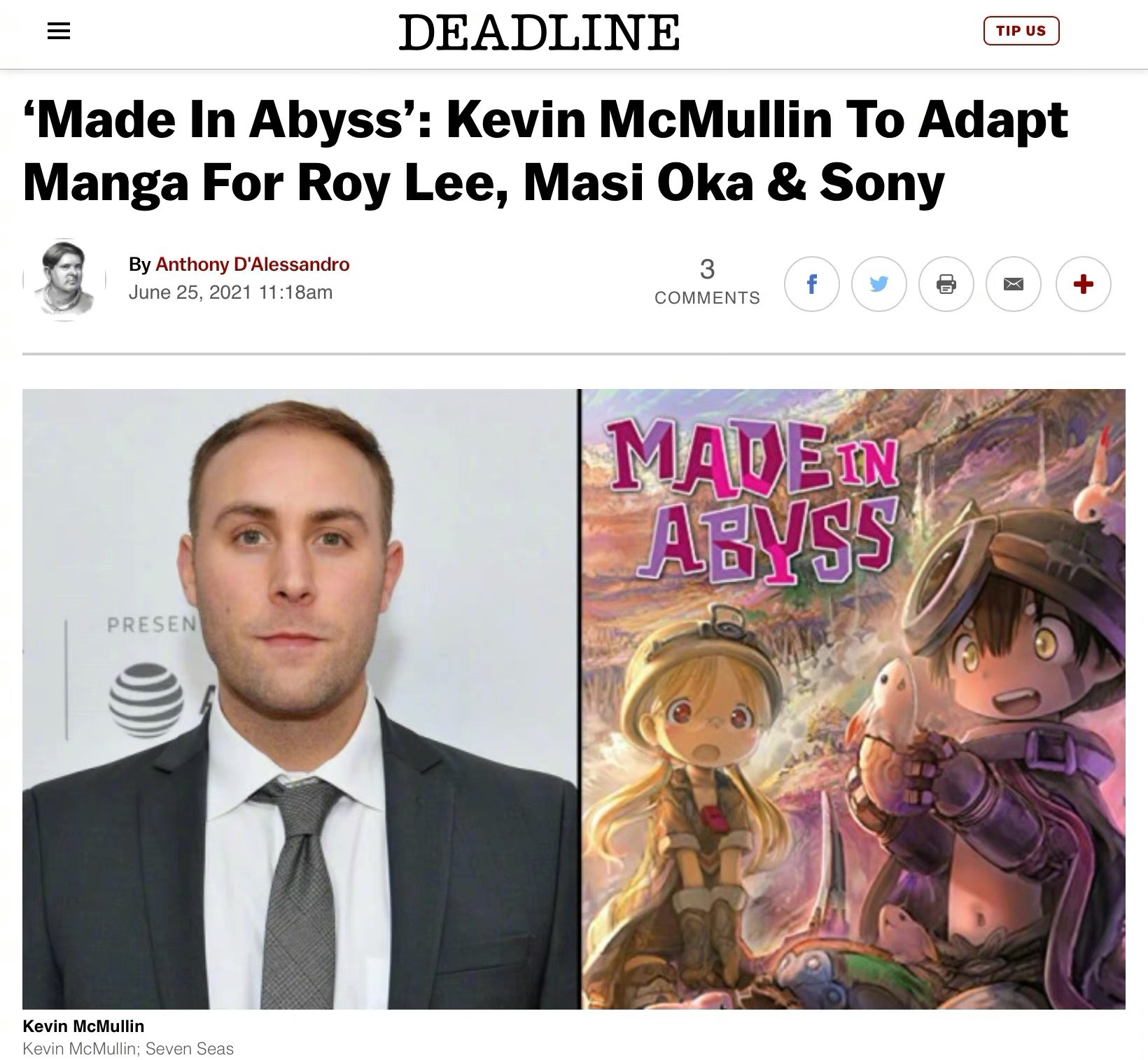 Made In Abyss': Kevin McMullin To Adapt Manga For Roy Lee, Masi