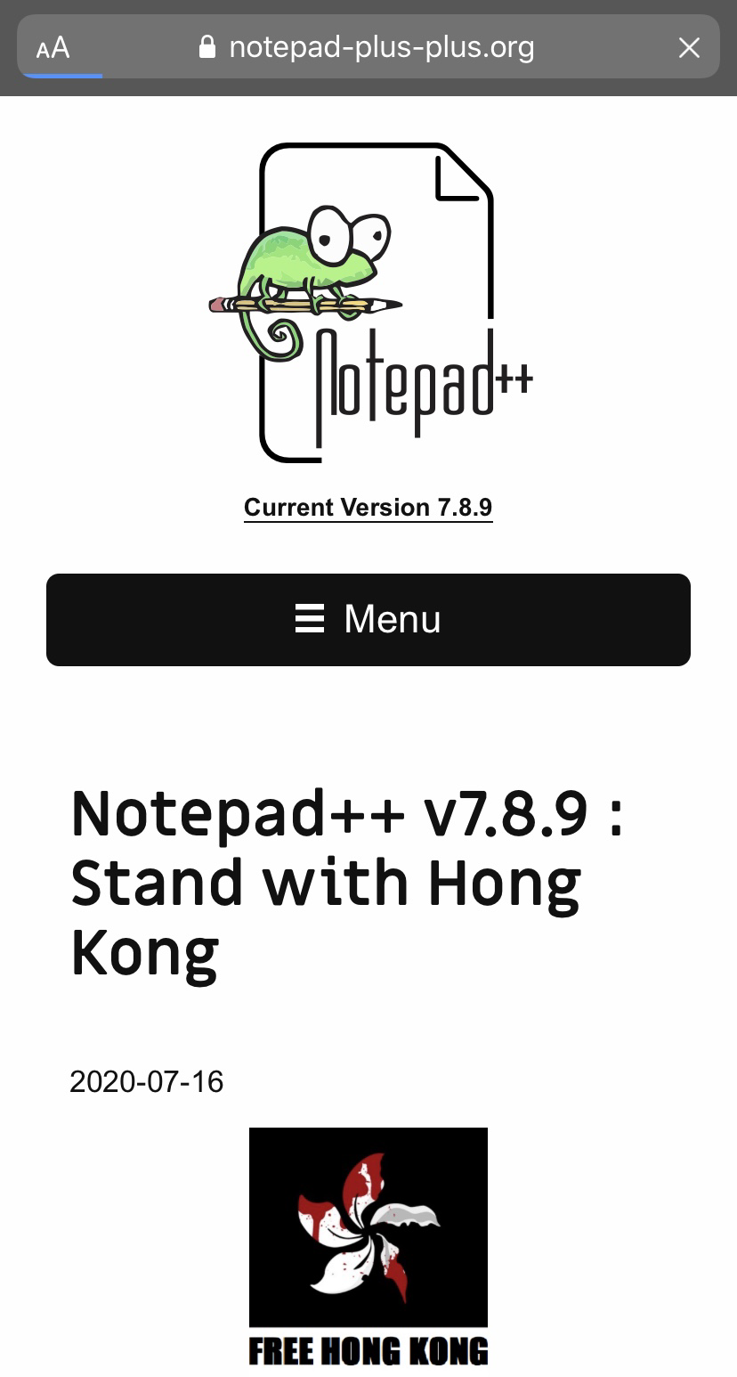 what is notepad++ stand with hong kong