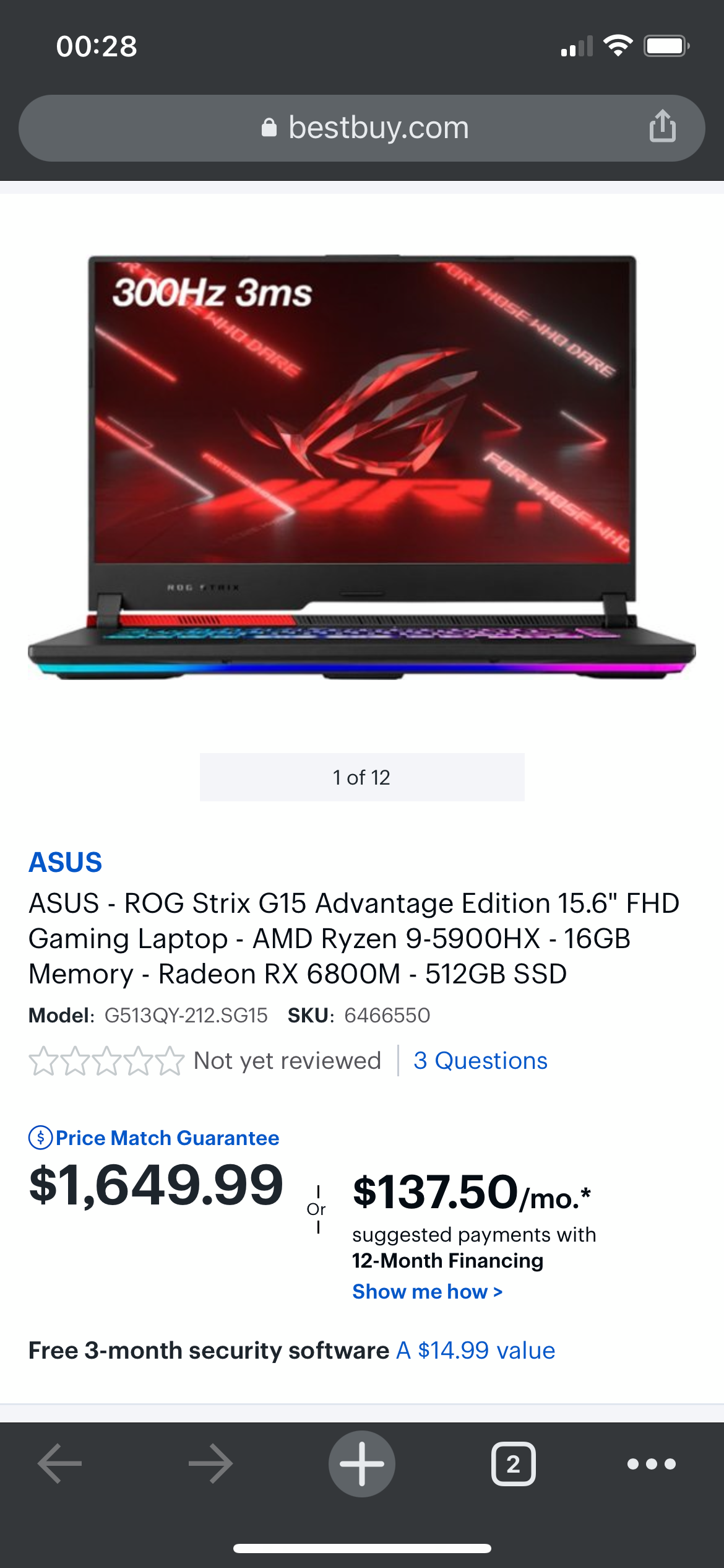 Best Buy: ASUS ROG Strix G15 Advantage Edition 15.6 FHD Gaming Laptop AMD  Ryzen 9-5900HX 16GB Memory Radeon RX 6800M 512GB SSD G513QY-212.SG15